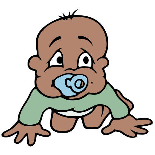 Cartoon Baby with Pacifier in Mouth Crawling on Floor