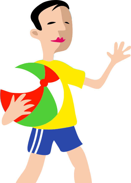 Cartoon Boy with a Beach Ball and a Beach Ball in His Hand