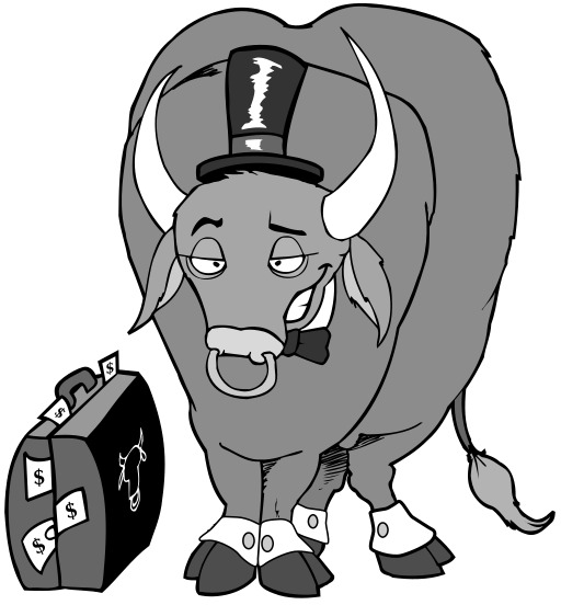 A Bull Wearing A 상단 모자 과 Holding A Briefcase