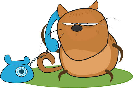 Cartoon Cat Talking on a Phone with a Blue Bag