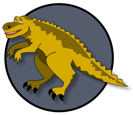 Cartoon Dinosaur with Sharp Teeth in a Circle with a Gray Background