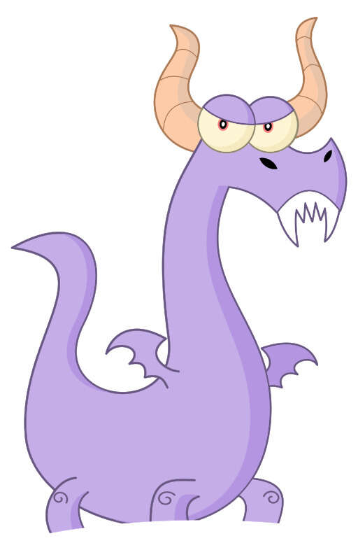 cartoon dragon with horns and a big nose