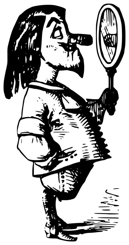 A Black And White Drawing Of A Man Looking Through A Magnifying Glass