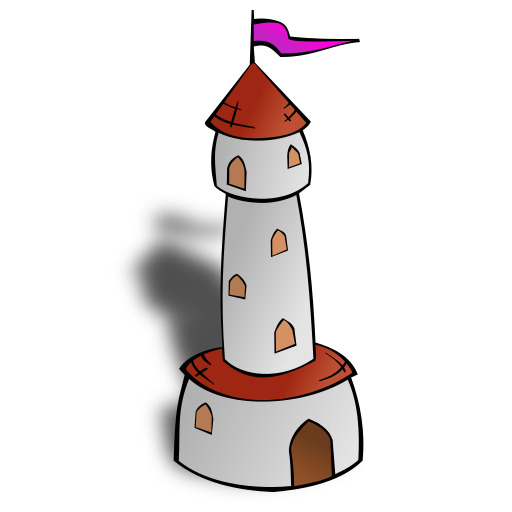 흰색과 빨간색 등대 타워의 만화 그림