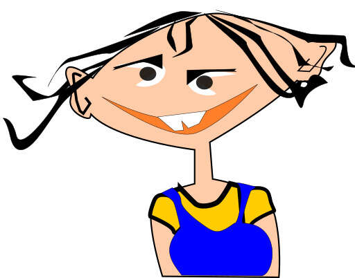 Cartoon Girl with a Big Smile and a Blue Dress