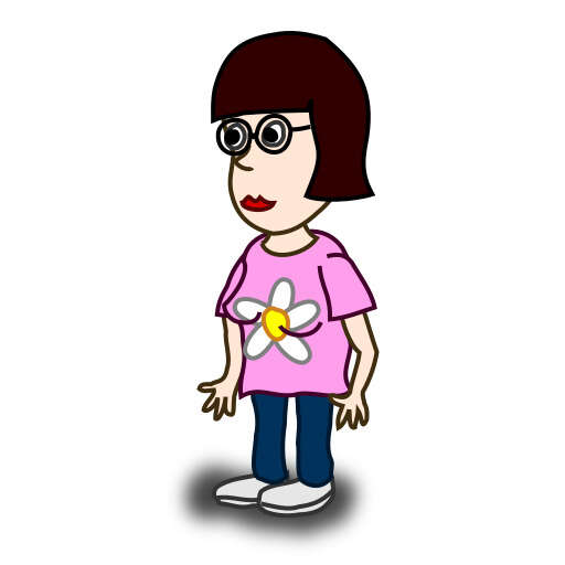 Cartoon Girl with Glasses and a Pink Shirt with a Flower on It