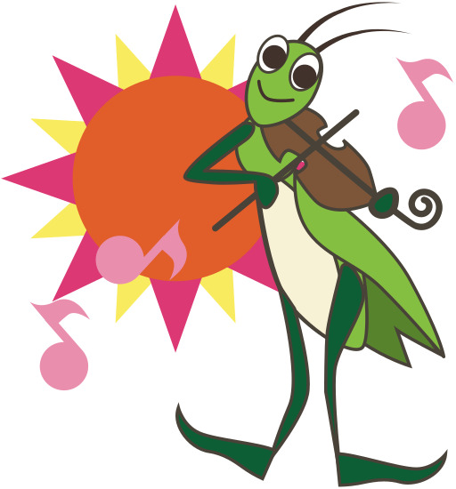 만화 Grasshopper 재생 Violin 와 음악 노트 과 일요일 에 배경