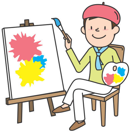 A Man Painting A Picture On An Easel