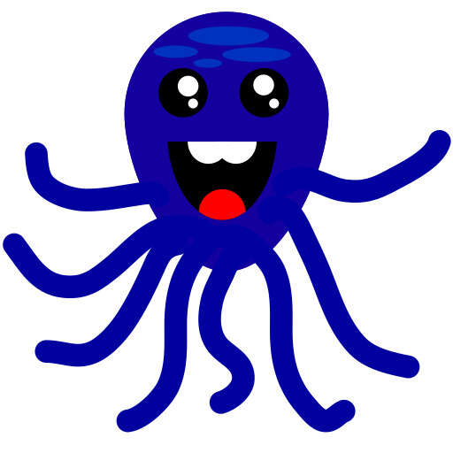 Cartoon Octopus with a Red Ball in Its Mouth