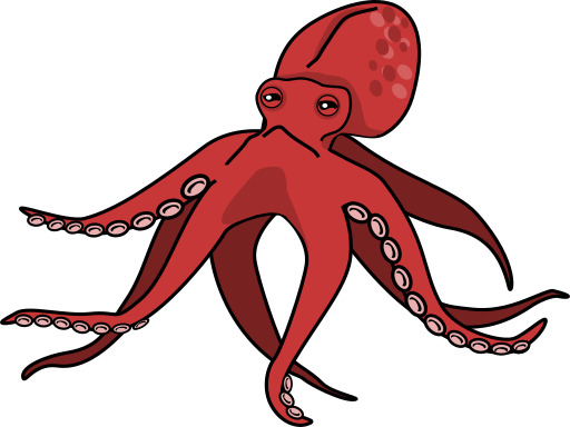 빨간 Tentacles와 흰색 배경 만화 Octopus