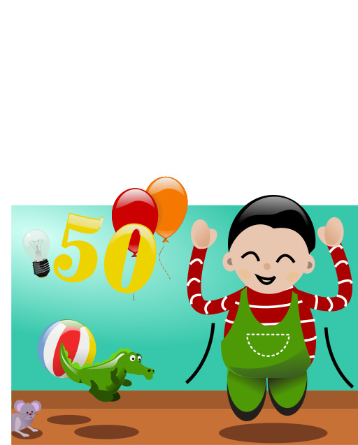 소년의 만화는 풍선과 crocodile 그의 50 번째 생일 축하
