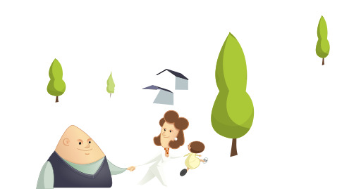 만화의 사람 과 여성 Walking 와 a 아이 에 a park