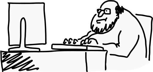 Cartoon of a Man Sitting at a Desk with a Computer