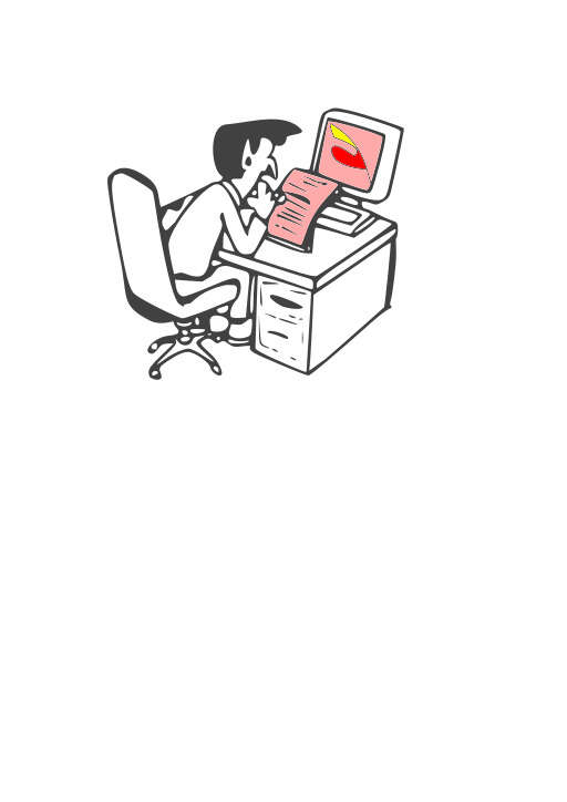 Cartoon of a Man Sitting at a Desk with a Laptop Computer