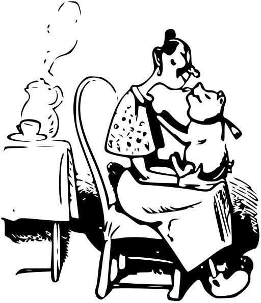 Cartoon of a Man Sitting at a Table with a Dog