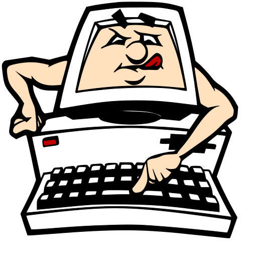 A Cartoon Computer With A Man ' S Face On The Keyboard