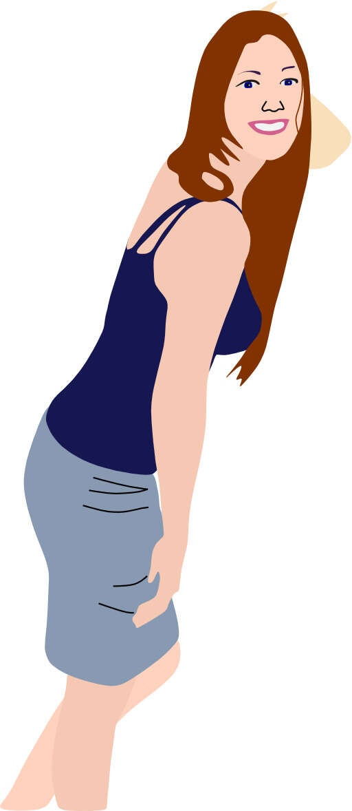Cartoon of a Woman in a Blue Top and Skirt Leaning Forward