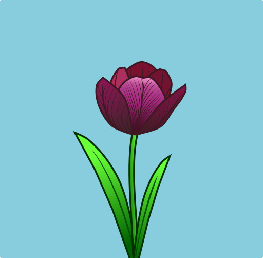 녹색 줄기와 보라색 꽃 만화 튤립