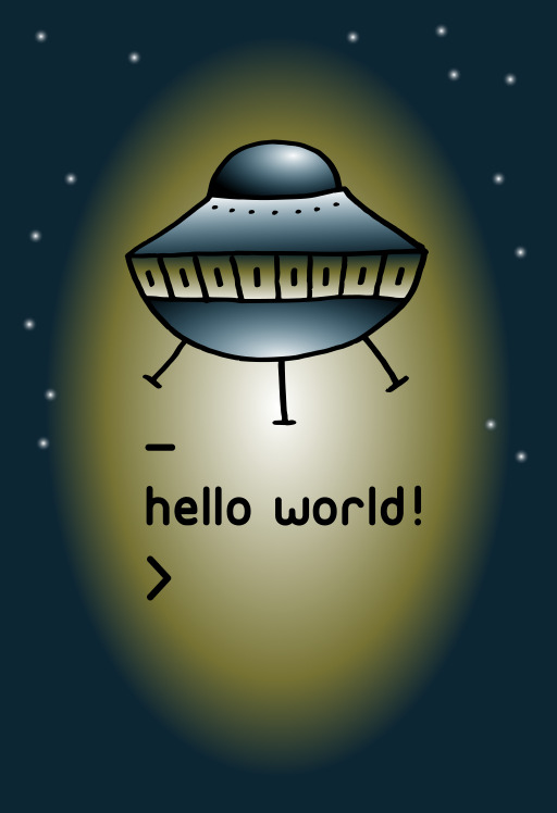만화 Spaceship With The Word Hello On It