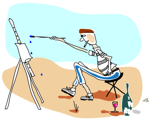 한 사람 이 껍데기 에 그림 을 그리는 것
