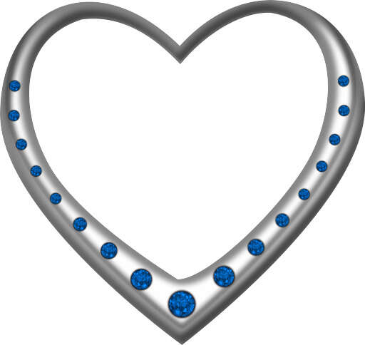 Silver Heart With Blue Gems On A White Background
