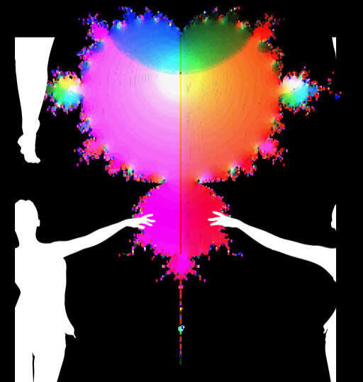Two People Are Standing In Front Of A Colorful Heart