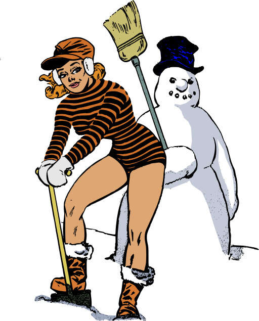 Woman With A Broom And A Snowman