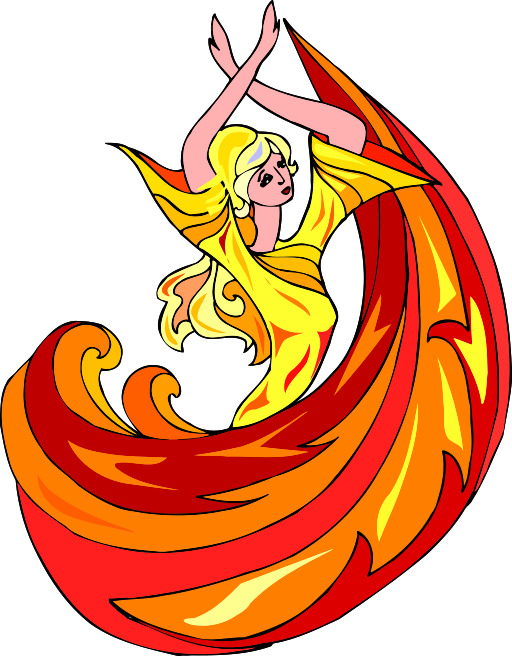 여성 인 A Yellow Dress Is Flying Through The Flame