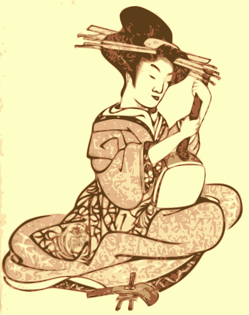 여성 흡연 On The Floor With A Bamboo Stick In Her Hand