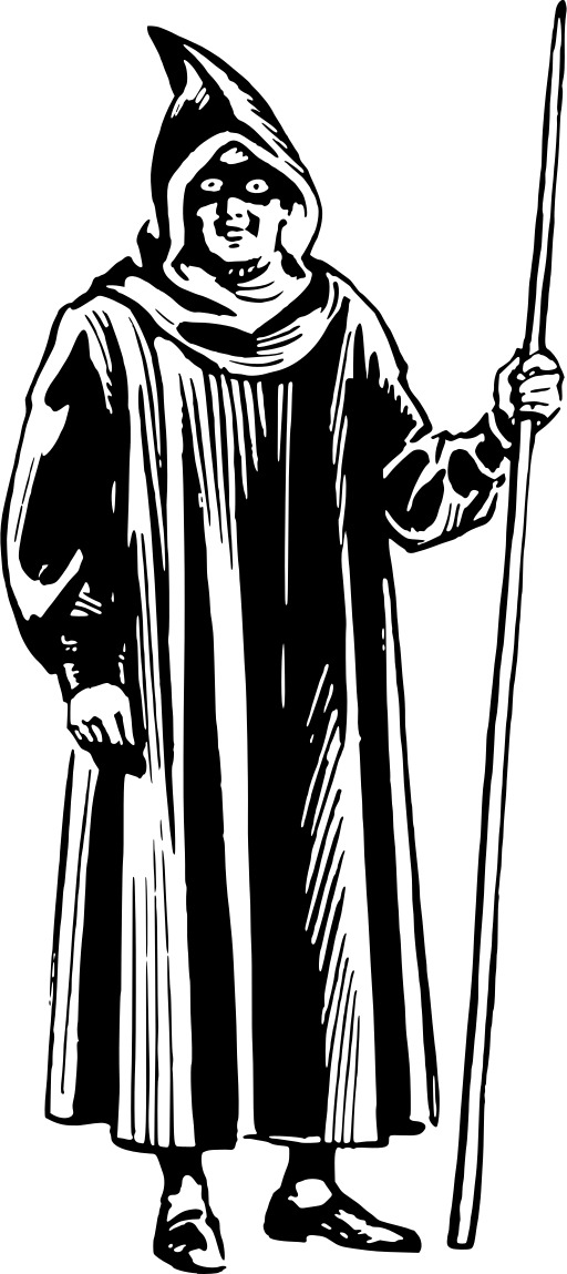 블랙 And White Image Of A Wizard Holding A Staff