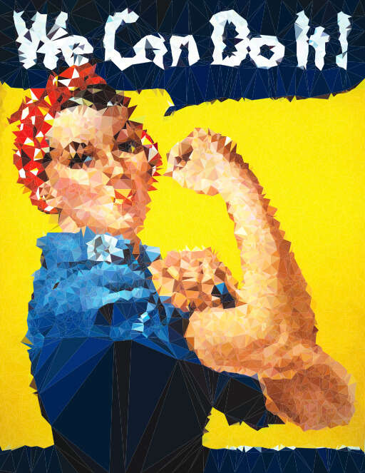 A Painting Of A Woman ' S Arm With The Words We Can Do It