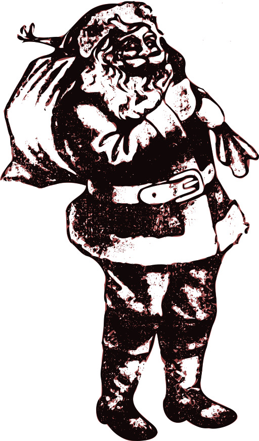 블랙 And White Image Of A Santa Holding A Bag
