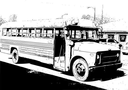 Black And White Image Of A School Bus