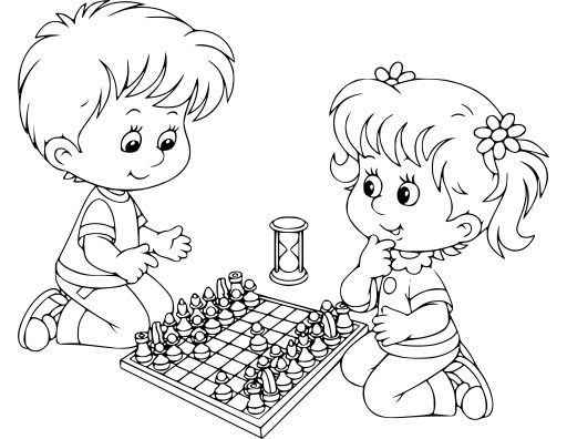 소년 And A Girl Playing Chess Coloring Pages