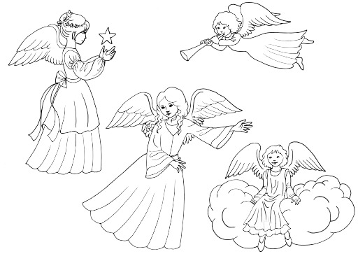 Coloring Page With Angels And Angels In The Sky로