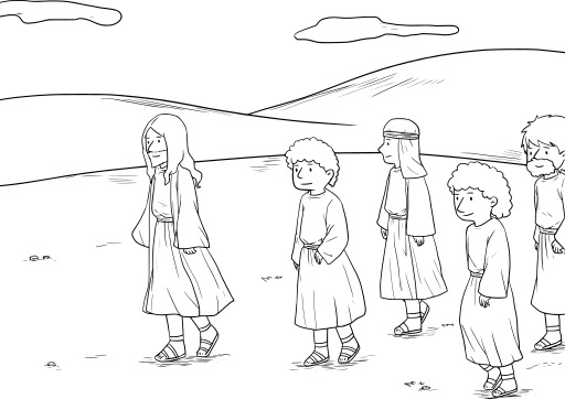 그룹 Of People Walking In The Desert Coloring Page