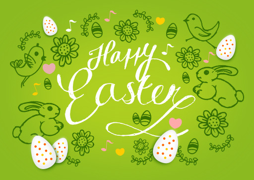 해피 Easter Day Card With Eggs And Flowers Vector