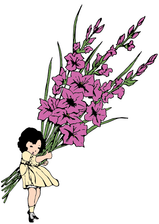 Little Girl Holding A Bunch Of 꽃