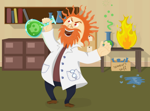 맨 In A Lab Coat Holding A Flask