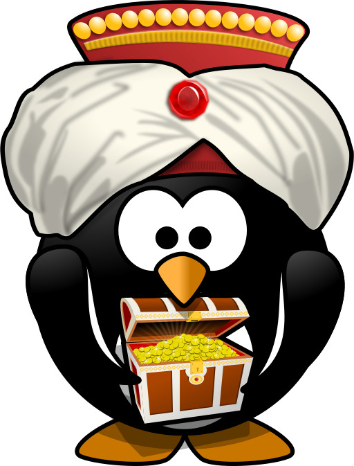 펭귄 With A Hat And A Box Of Gold