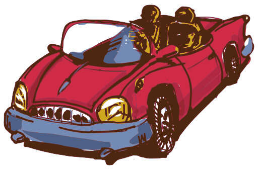 Red Car With Two People In It