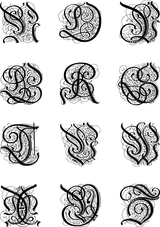 set Of Calligraphy Alphabets In Black And White의 정의