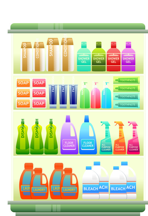 선반 Full Of Cleaning Products Vector