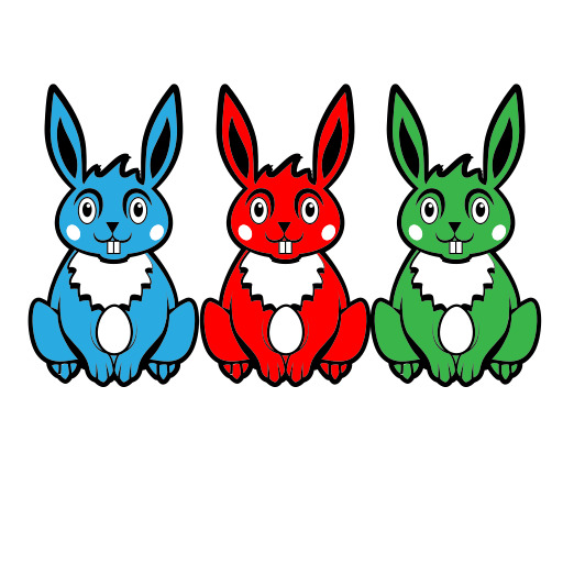 세 가지 Colorful Rabbits Sitting In A Row