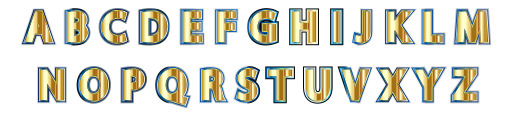 블루 And Gold Alphabet With A White Background
