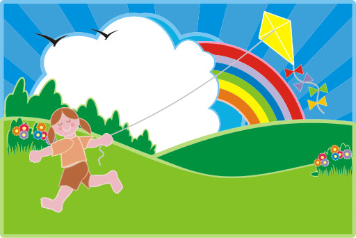 어린이 Playing With A Kite In The Park Vector 2