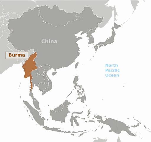 지도 Showing The Location Of Burma