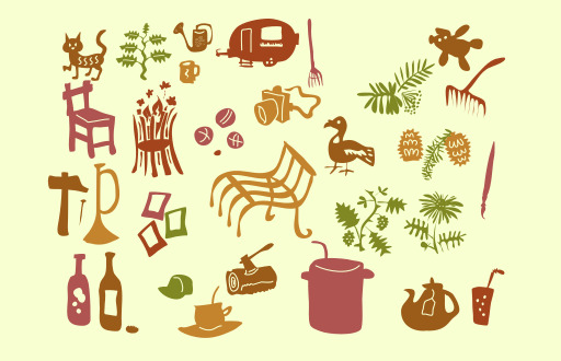 각종 Objects And Plants On A Yellow Background