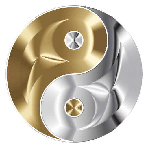 Yin Symbol In Gold And Silver On A White Background의 개요