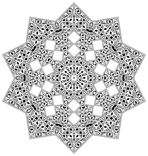 A Black And White Circular Pattern In The Shape Of A Flower